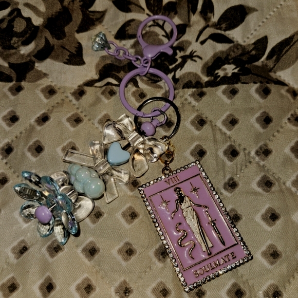 Soulmates Accessories - Soulmates Lavender and Aqua Keychain with Flower Charm